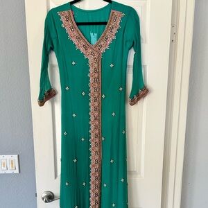 Embellished Teal Long Sleeve Women's Dress